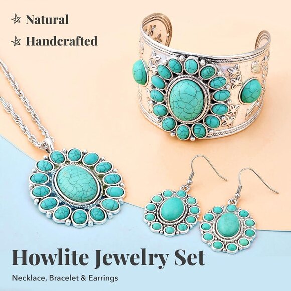 Howlite Jewelry Sets for Women - Turquoise Inspired Western Cowgirl Accessories - Picture 5 of 7